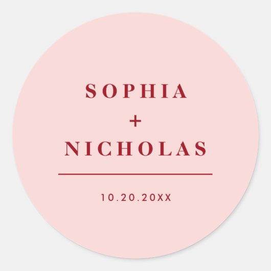 Moderne Rosa und Rote Minimal Hochzeit Runder Aufkleber (Vorderseite)