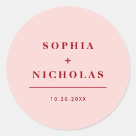 Moderne Rosa und Rote Minimal Hochzeit Runder Aufkleber