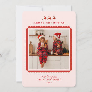 Moderne rosa und rote Rand-Weihnachtsfoto Feiertagskarte
