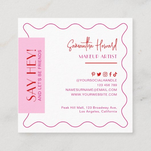 Moderne rosa und rote Retro-Stilelemente für Künst Quadratische Visitenkarte (Rückseite)