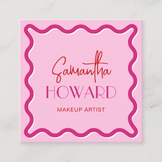 Moderne rosa und rote Retro-Stilelemente für Künst Quadratische Visitenkarte (Vorderseite)