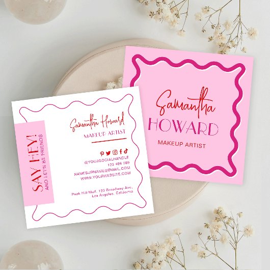 Moderne rosa und rote Retro-Stilelemente für Künst Quadratische Visitenkarte