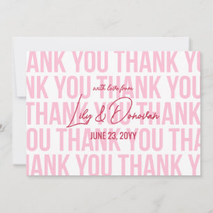 Moderne rosa und rote typografische Hochzeit Dankeskarte