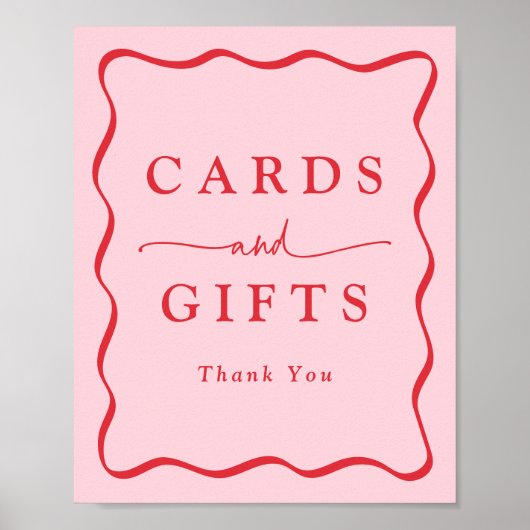 Moderne rosa und rote Wavy Frame Cards und Geschen Poster (Vorne)