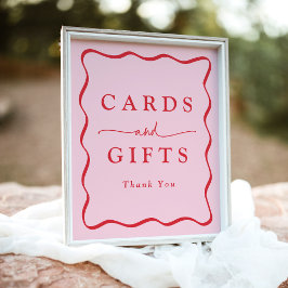 Moderne rosa und rote Wavy Frame Cards und Geschen Poster