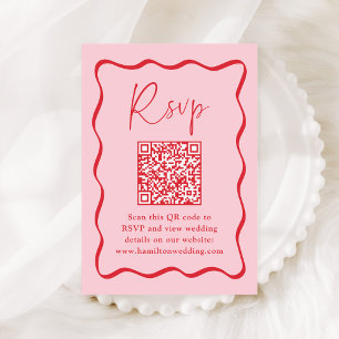 Moderne rosa und rote wellenförmige Rahmen-QR-Code Begleitkarte