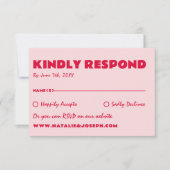 Moderne rosa und roter Retro Spaß kühne einzigarti RSVP Karte (Vorderseite)