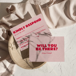 Moderne rosa und roter Retro Spaß kühne einzigarti RSVP Karte