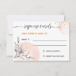 Moderne rosa und schwarze Blume Gold Dots Response RSVP Karte