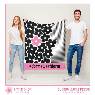 Moderne rosa und schwarze Blumen-Schlafsaal-Zimmer Fleecedecke