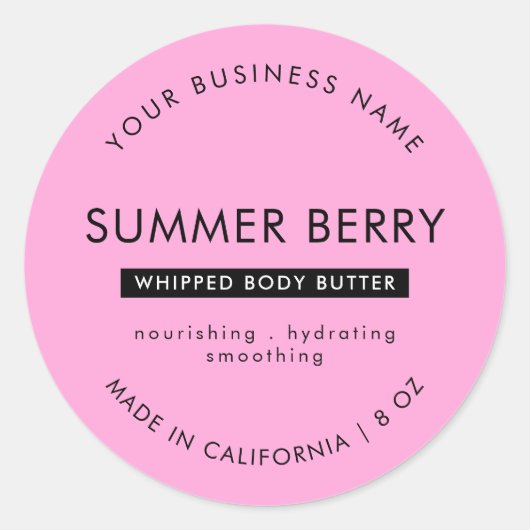 Moderne rosa und schwarze Butter Kosmetik Jar Lid Runder Aufkleber (Vorderseite)