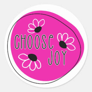Moderne rosa und schwarze Choose Joy Runde Aufkleb Runder Aufkleber