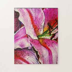 Moderne rosa und schwarze moderne Blume Puzzle