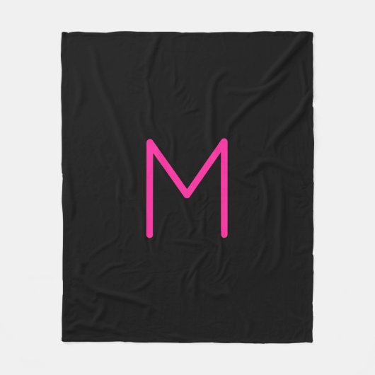 Moderne rosa und schwarze Monogramm Fleecedecke (Vorderseite)