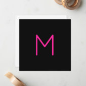Moderne rosa und schwarze Monogramm Mitteilungskarte (Vorderseite/Rückseite Beispiel)