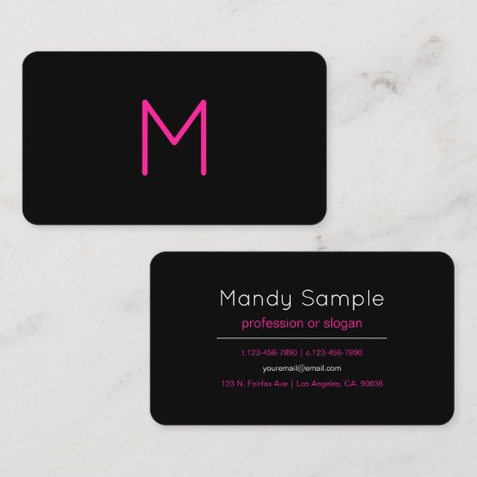 Moderne rosa und schwarze Monogramm Visitenkarte (Vorne/Hinten)