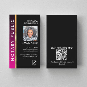 Moderne rosa und schwarze Notarnummer QR Code Foto Visitenkarte