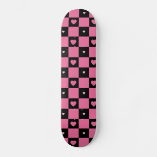 Moderne rosa und schwarze Schachbrett Muster Girly Skateboard