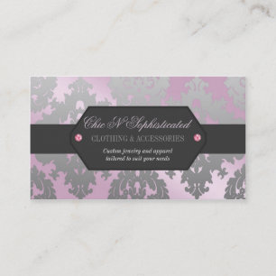 Moderne rosa und silberne Damast Visitenkarte