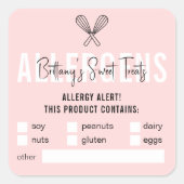 Moderne Rosa und Weiß-Warnhinweise für Allergien Quadratischer Aufkleber (Vorderseite)
