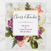 Moderne Rosa und Weiß Wasserfarbe Florals Hochzeit Weinetikett (Einzelnes Label)