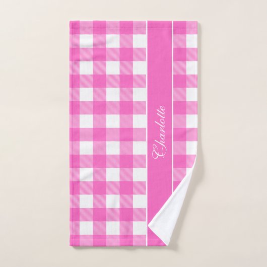 Moderne Rosa- und Weißbüffel-Karos nach Maß Badhandtuch Set (Handtuch)