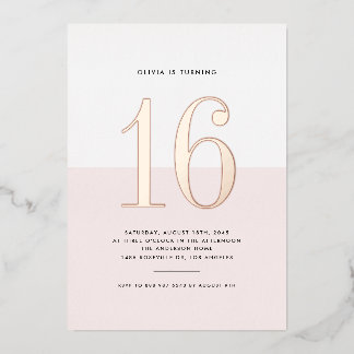Moderne Rosa und Weiße 16 . Geburtstag Rose Golden Folieneinladung