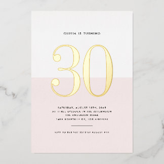 Moderne rosa und weiße 30. Geburtstags-Goldfolie Folieneinladung