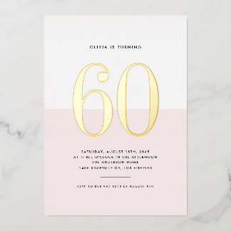 Moderne rosa und weiße 60. Geburtstags-Goldfolie Folieneinladung