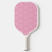 Moderne rosa und weiße Anfangsbuchstaben-Monogramm Pickleball Schläger (Rückseite)
