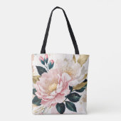 Moderne rosa und weiße Blume Grün- und Goldfolien Tasche (Rückseite)