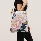 Moderne rosa und weiße Blume Grün- und Goldfolien Tasche (Von Nahem)