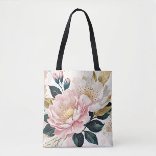 Moderne rosa und weiße Blumen mit grünem und golde Tasche