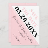 Moderne rosa und weiße diagonale Streifen Save The Date (Vorne/Hinten)
