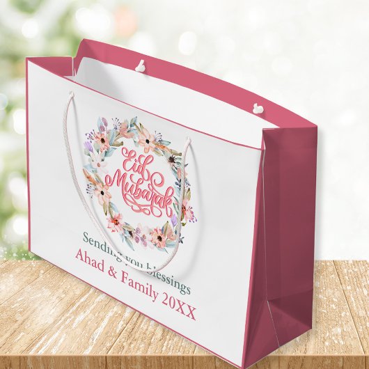 Moderne rosa und weiße, florale Eid Mubarak Gesche Große Geschenktüte