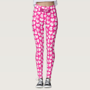 Moderne rosa und weiße gekritzelte Herz-Valentinsn Leggings