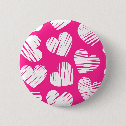 Moderne rosa und weiße hingekritzelte Herzen Valen Button (Vorderseite)