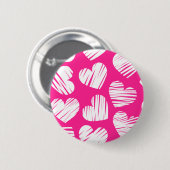 Moderne rosa und weiße hingekritzelte Herzen Valen Button (Vorne & Hinten)