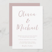 Moderne, rosa und weiße Hochzeit Einladung (Vorne/Hinten)