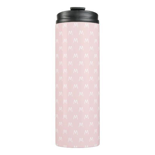 Moderne rosa und weiße Monogramm Thermosbecher (Vorderseite)