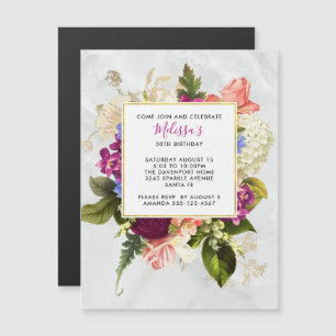 Moderne rosa und weiße Wasserfarbe Floral Geburtst Magneteinladung