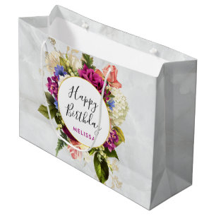 Moderne rosa und weiße Wasserfarben Blumenstrauß Große Geschenktüte