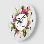 Moderne rosa und weiße Wasserfarben Blumenstrauß Große Wanduhr (Winkel)
