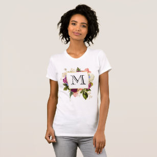 Moderne rosa und weiße Wasserfarben Blumenstrauß T-Shirt