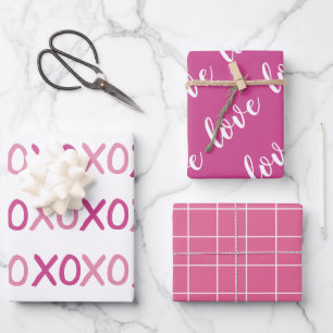 Moderne rosa und weiße XOXO Liebe Valentinstag Geschenkpapier Set