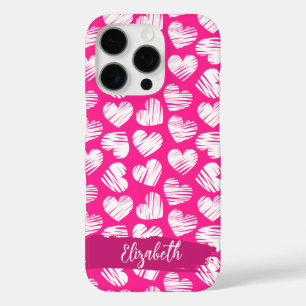 Moderne rosa und weißes doodled Herz Valentine Nam iPhone 16 Pro Hülle