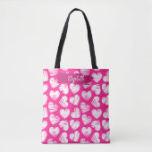Moderne rosa und weißes doodled Herz Valentine Nam Tasche (Vorderseite)