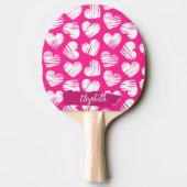 Moderne rosa und weißes doodled Herz Valentine Nam Tischtennis Schläger (Rückseite)