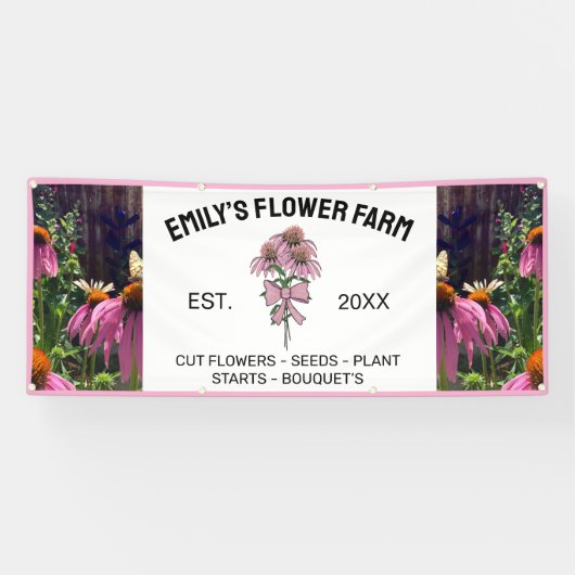 Moderne Rosa- und Weißfarm mit zwei Fotos Blume Banner (Horizontal)