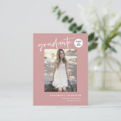 Moderne rosa Uni High School Grad Foto Postkarte (Stehend Vorderseite)